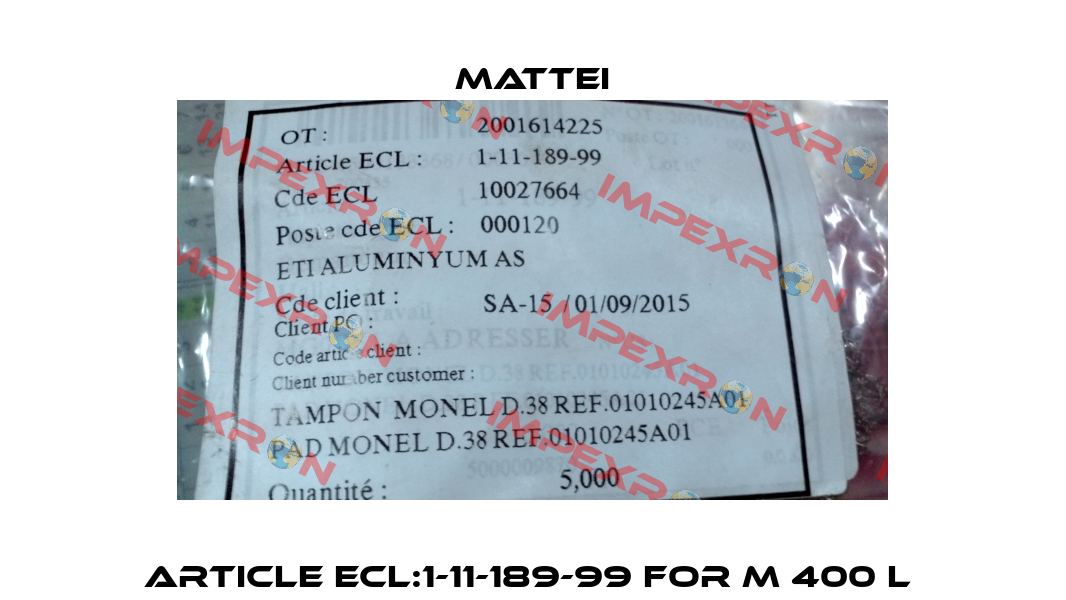 Article ECL:1-11-189-99 for M 400 L  MATTEI